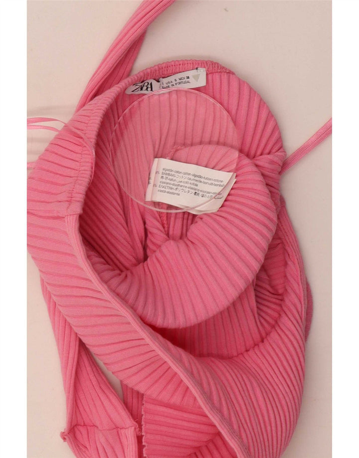 Zara Womens Crop Halter Top UK 8 Small Pink Bomuld