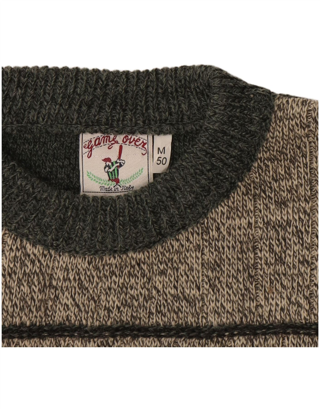 Vintage Herre Crew Neck Jumper Sweater IT 50 Medium Grå Geometrisk