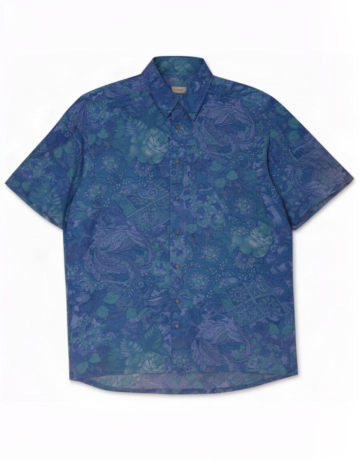 B.W. Moss Kortærmet Herreskjorte Størrelse 38/40 Medium Blue Floral