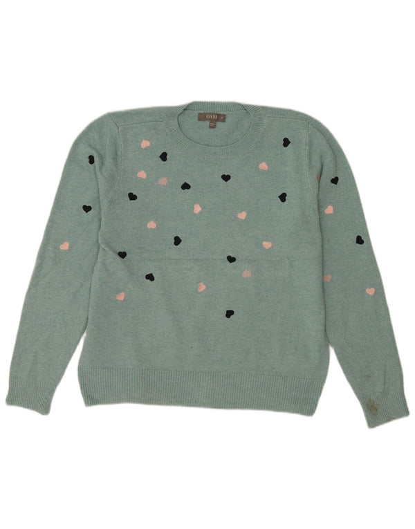 Oasis kvinders abstrakt mønster rund hals sweater UK 18 XL Grøn