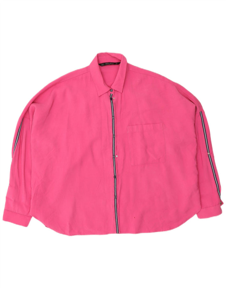 Zara Dame Oversized skjortebluse UK 10 Small Pink Viscose