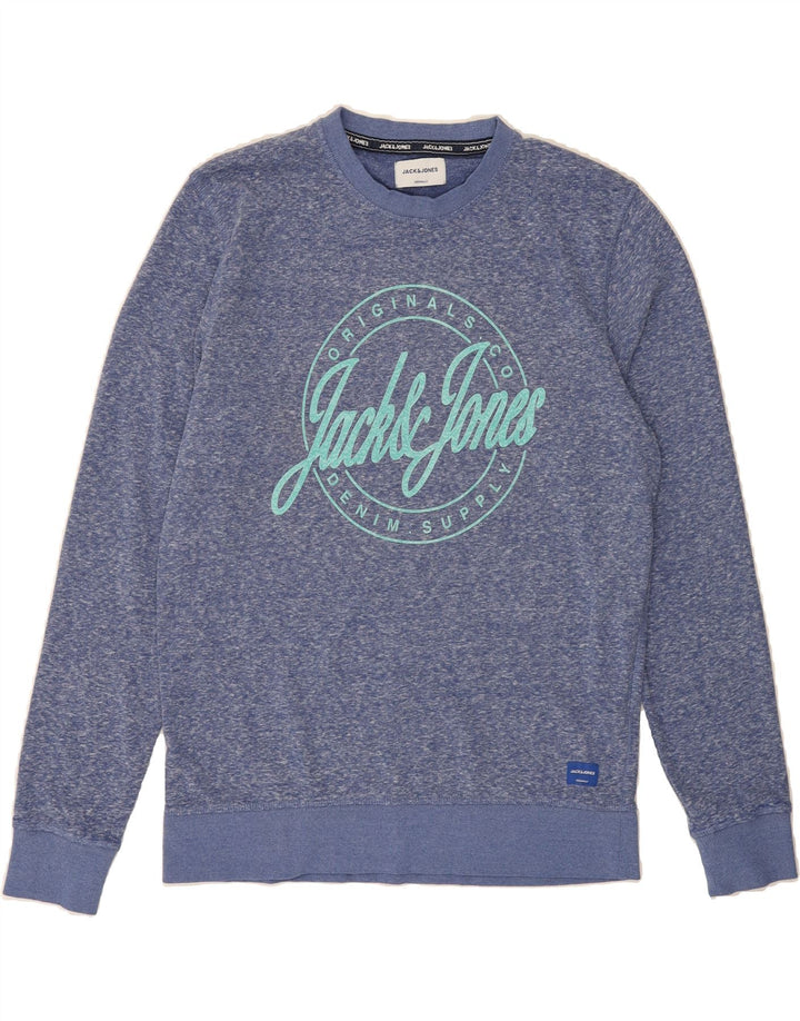 JACK & JONES Mens Graphic Sweatshirt Jumper Large Blue Polyester Vintage Jack & Jones and Second-Hand Jack & Jones from Messina Hembry 