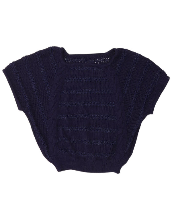 Vintage Dame Loose Fit Vest Tank Top UK 14 Medium Navy Blue Stribet