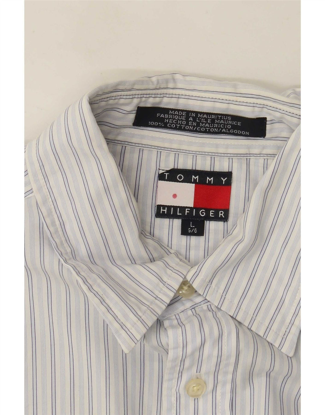 Tommy Hilfiger herreskjorte stor blå nålestribet bomuld