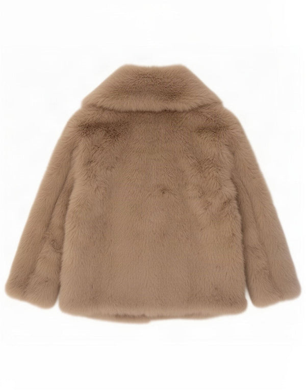 Zara Dame Poplin Faux Fur Jacket UK 16 Large Beige Polyester