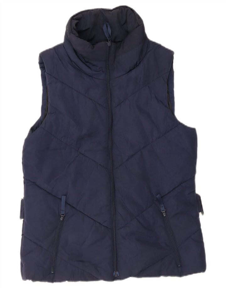 Zara Womens Polstret Gilet UK 12 Medium Navy Blue Polyester