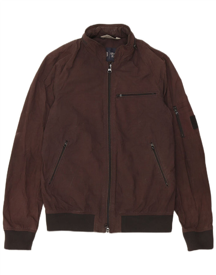 Armani Jeans Mens Hooded Bomber Jacket EU 48 Small Brown Polyester