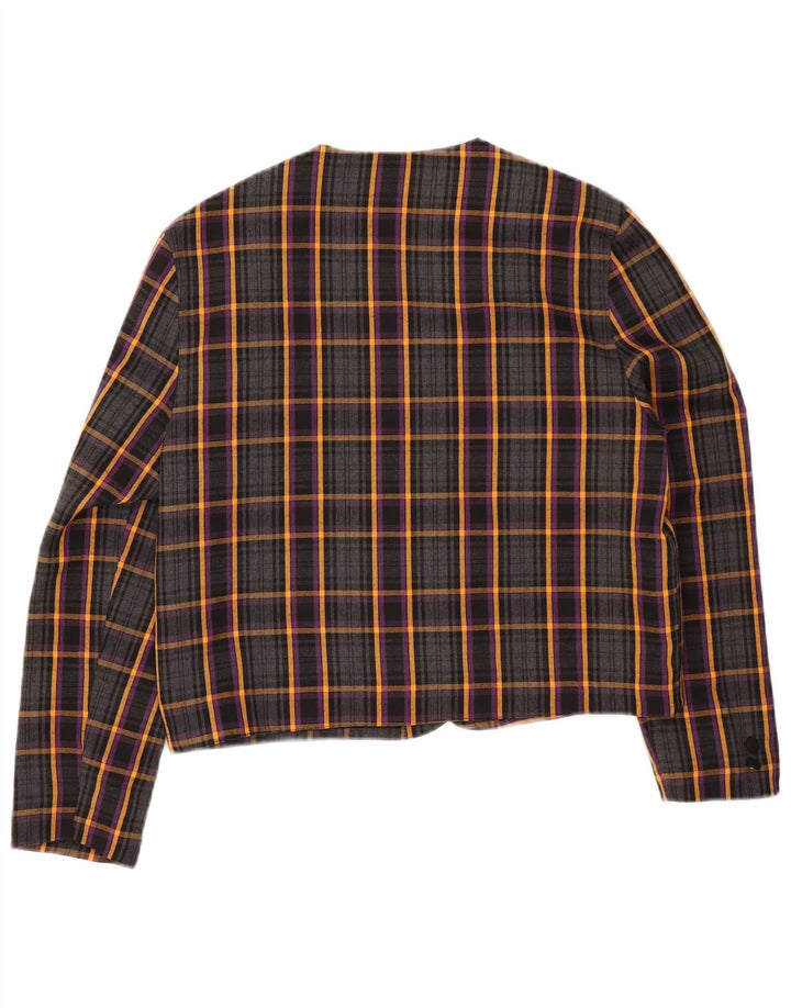 VINTAGE Womens Crop 4 Button Blazer Jacket UK 12 Medium Grey Check