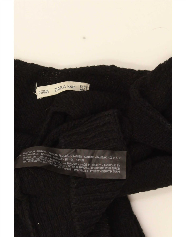 Zara Dame Strik Ærmeløs Crop Top UK 12 Medium Sort Bomuld