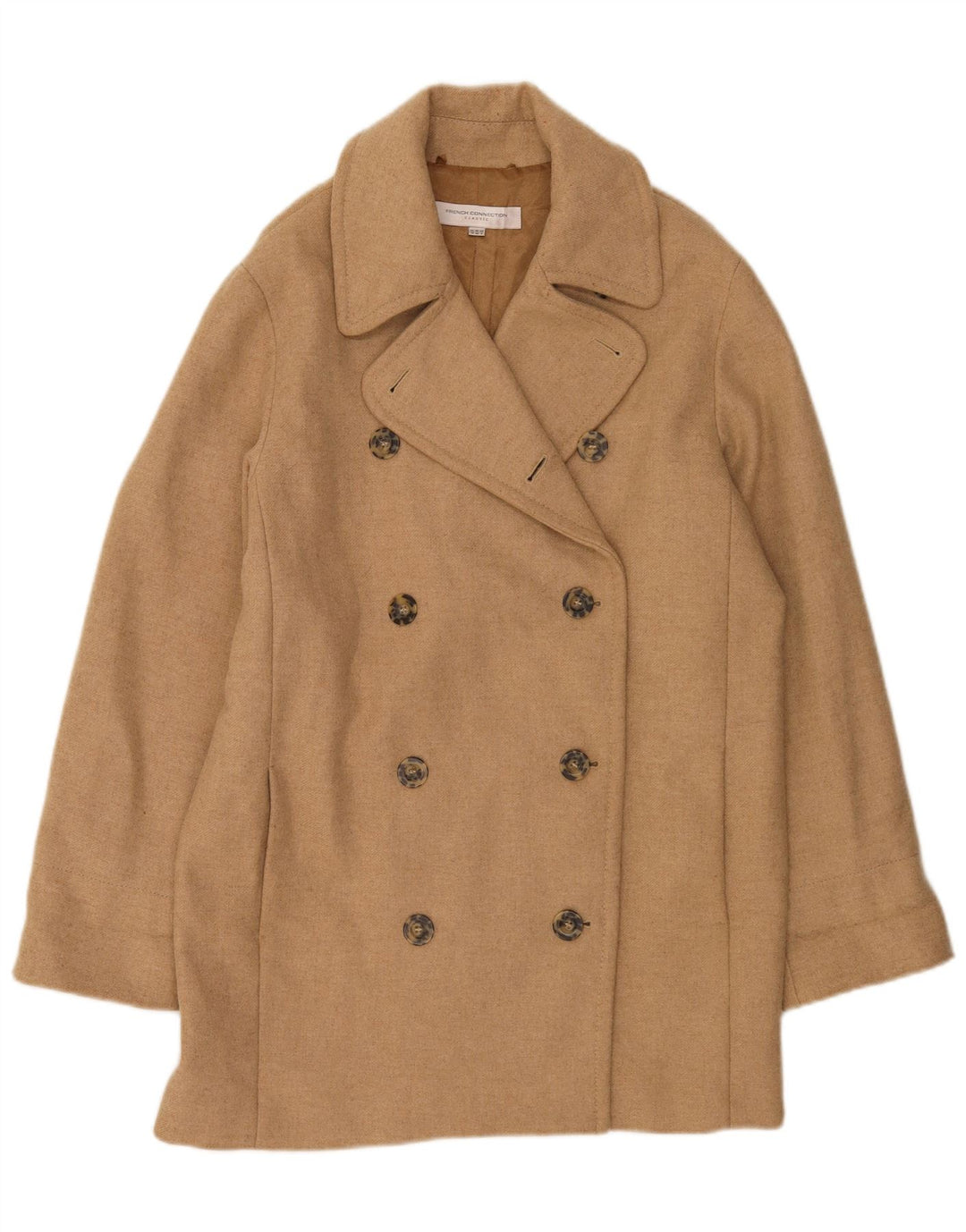 French Connection Dame Dobbeltradet Frakke UK 12 Medium Beige Uld