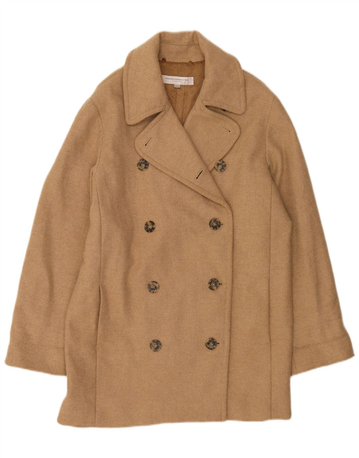 French Connection Dame Dobbeltradet Frakke UK 12 Medium Beige Uld