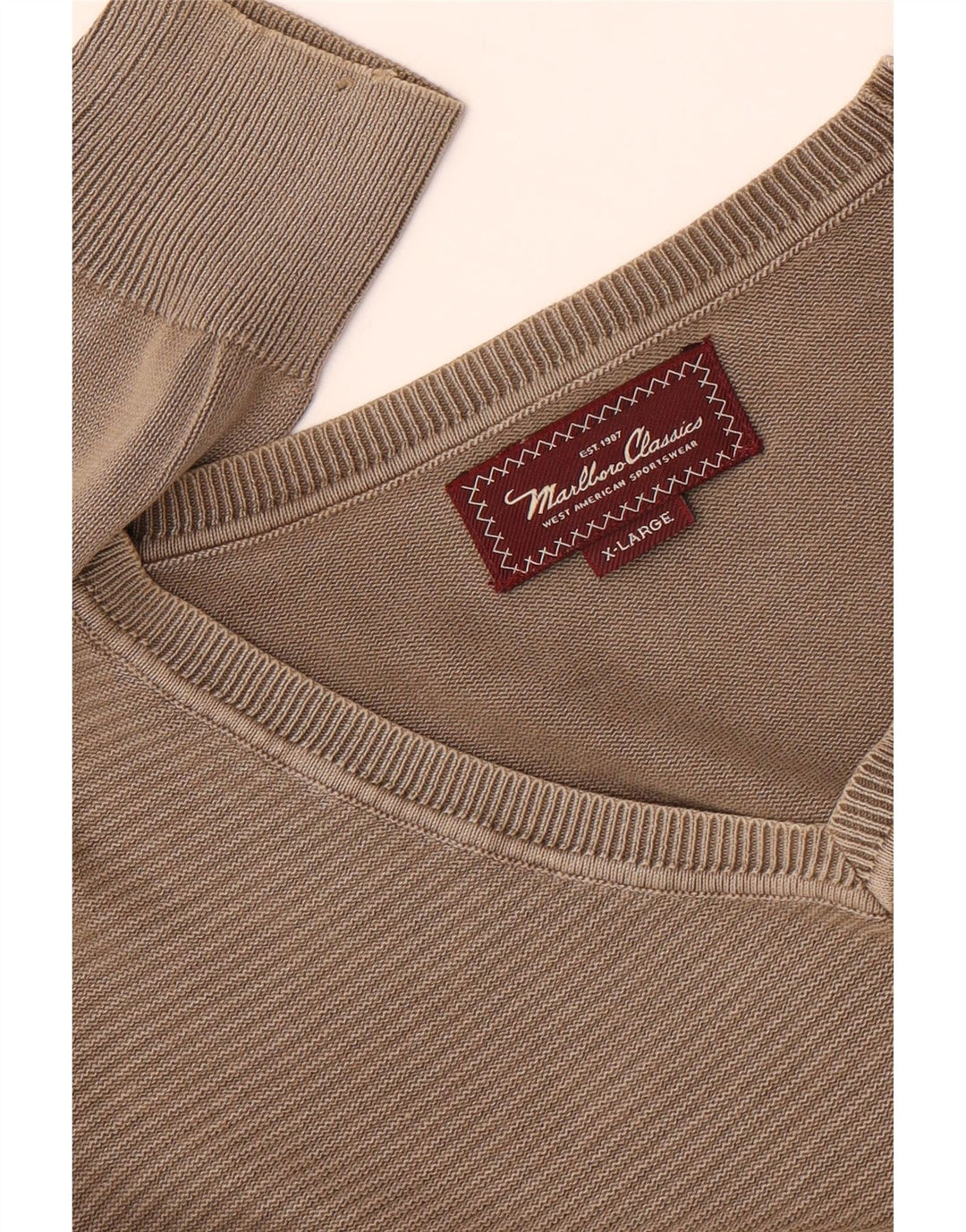 Marlboro Classics Herre V-hals sweater XL Khaki stribet