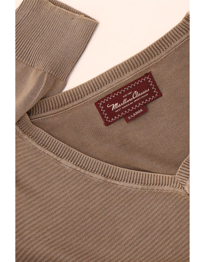 Marlboro Classics Herre V-hals sweater XL Khaki stribet