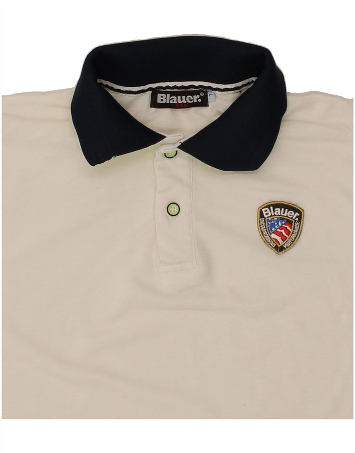 BLAUER Boys Polo Shirt 14-15 Years Large White Vintage Blauer and Second-Hand Blauer from Messina Hembry 