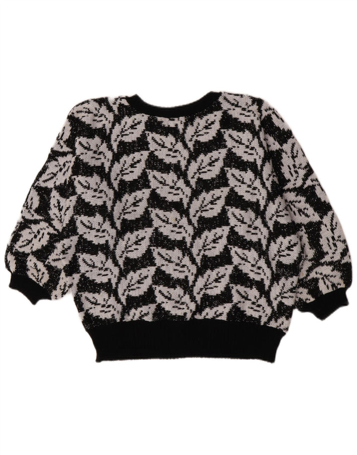 Vintage kvinders abstrakt mønster rund hals sweater UK 14 medium sort