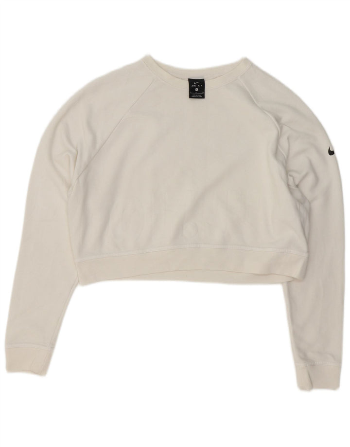 Nike Dame Dri Fit Crop Oversized Sweatshirt Jumper UK 10 Small White