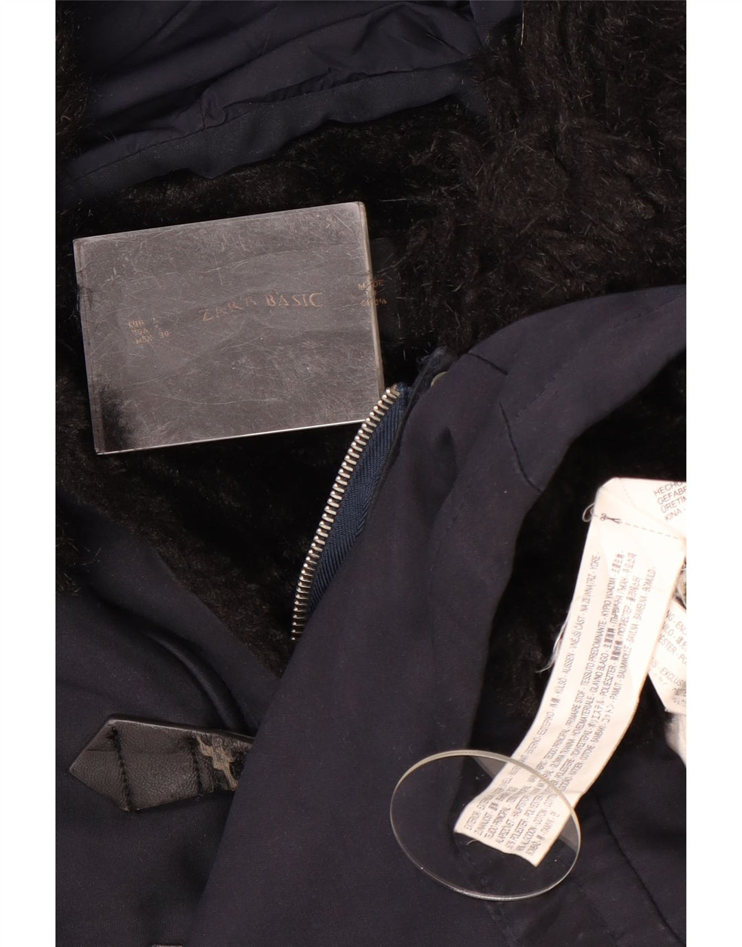 Zara Dame Hooded Parka Jacket UK 16 Large Navy Blue Polyester