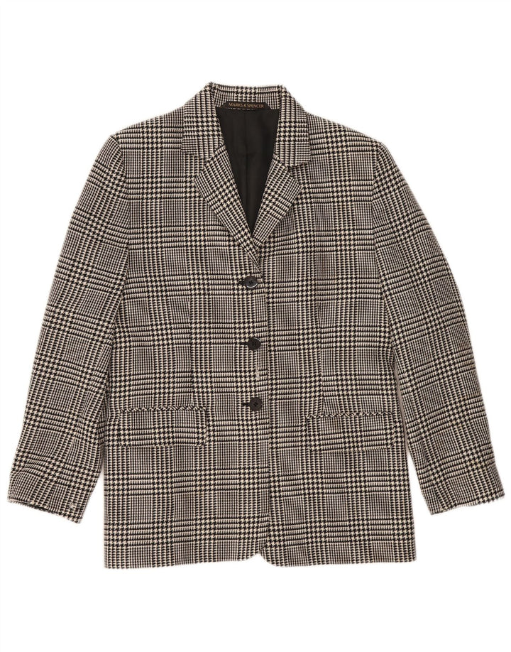 Marks & Spencer Dame 3-knaps blazerjakke UK 14 Large Black Houndstooth