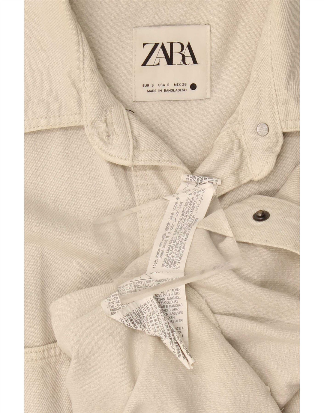 Zara Dame Oversized Denim Shirt UK 10 Small Beige Bomuld