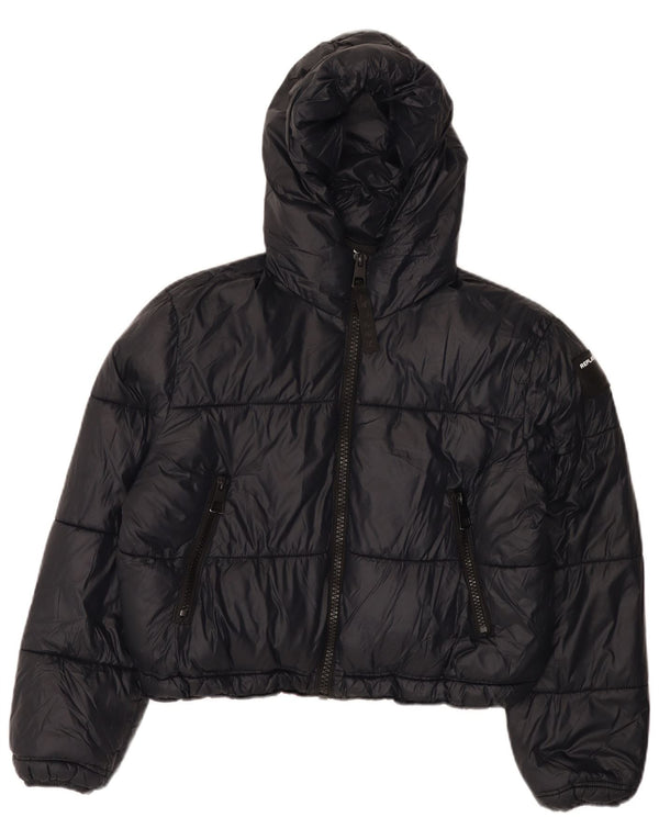 Replay Dame Oversized Crop Hooded Polstret Jakke UK 2 2XS Navy Blue