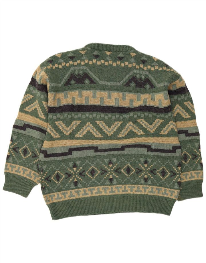 Vintage herre rund hals sweater stor grøn geometrisk