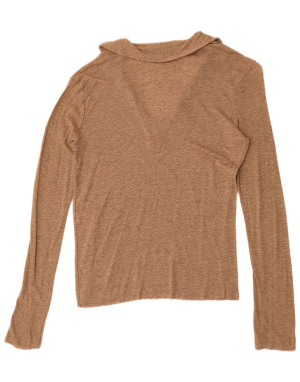 Zara Womens Long Sleeve Polo Shirt UK 12 Medium Beige Flecked