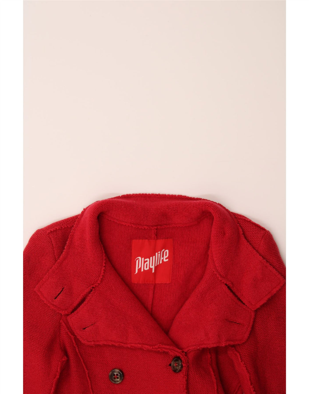 PLAYLIFE Womens Knit Double Breasted Coat UK 10 Small Red Wool Vintage Playlife and Second-Hand Playlife from Messina Hembry 
