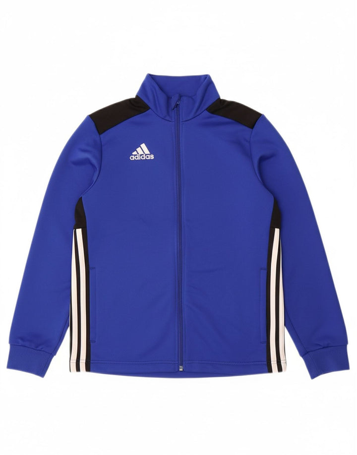 ADIDAS Boys Tracksuit Top Jacket 13-14 Years Blue Colourblock Polyester