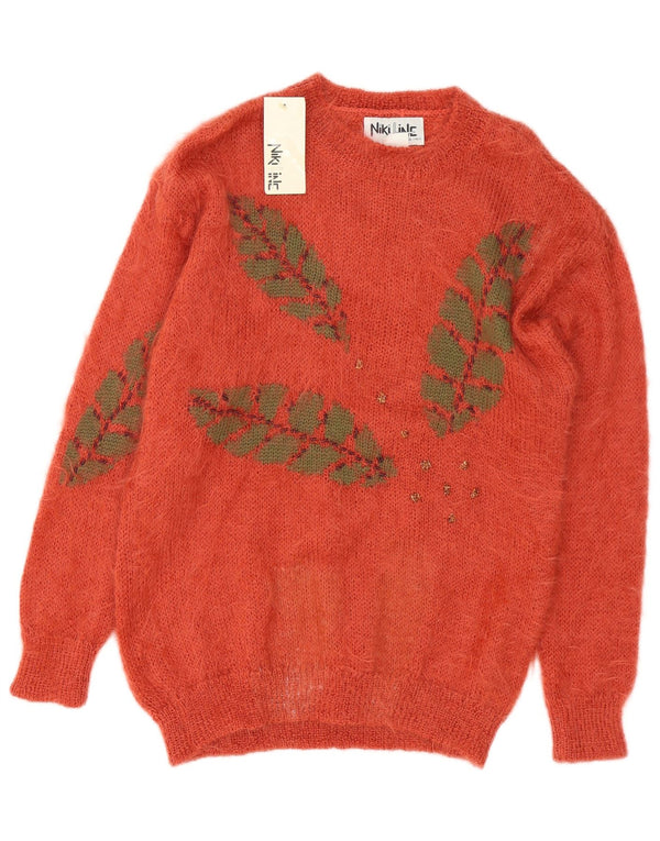 Niki Line Dame Boat Neck Jumper Sweater UK 16 Large Orange Floral Mohair