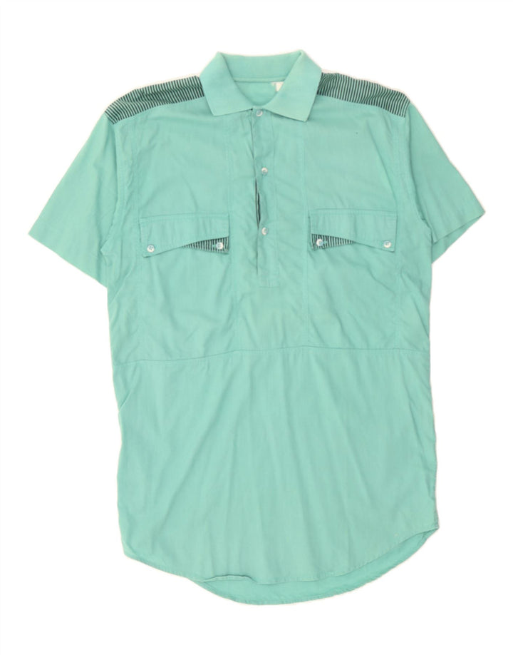 VINTAGE Mens Short Sleeve Pullover Shirt Small Turquoise Vintage Vintage and Second-Hand Vintage from Messina Hembry 
