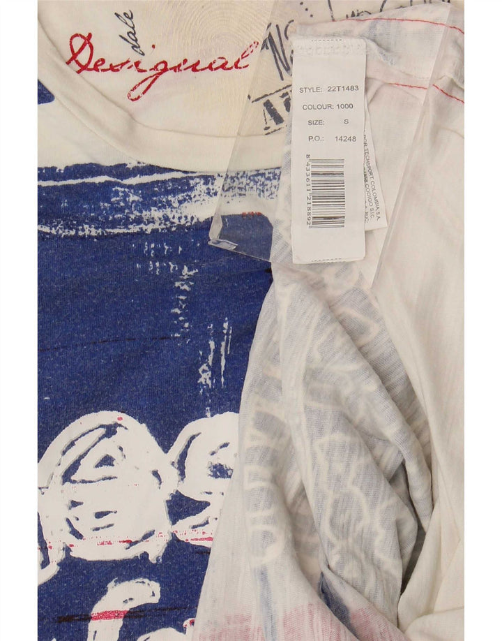 Desigual Herre grafisk T-shirt Top Lille hvid Colourblock Bomuld