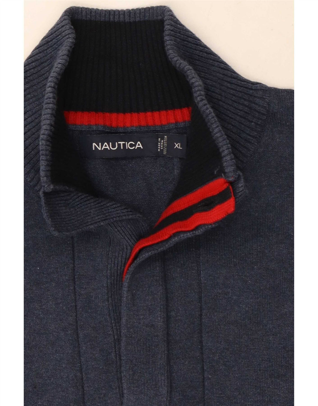 Nautica Herre Button Neck Jumper Sweater XL Navy Blue Bomuld