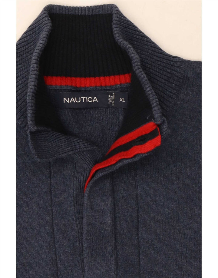 Nautica Herre Button Neck Jumper Sweater XL Navy Blue Bomuld