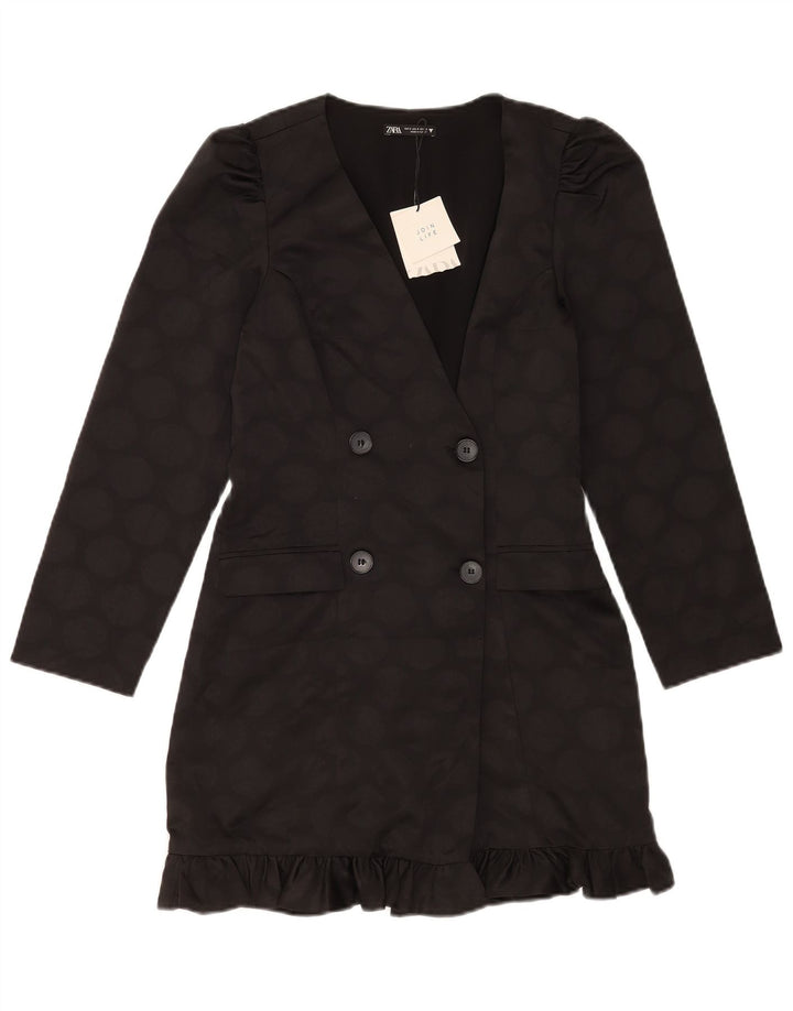 Zara Dame Double Breasted Blazer Jacket UK 10 Small Black Geometric