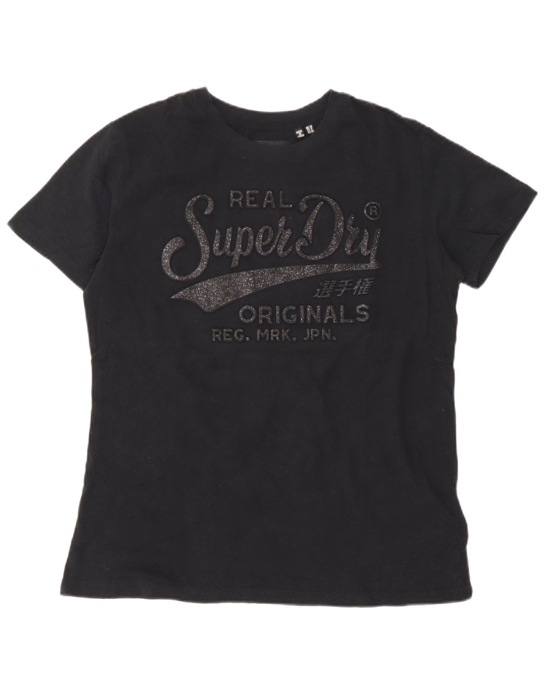 Superdry Grafisk T-shirt top til kvinder UK 12 Medium Sort Bomuld