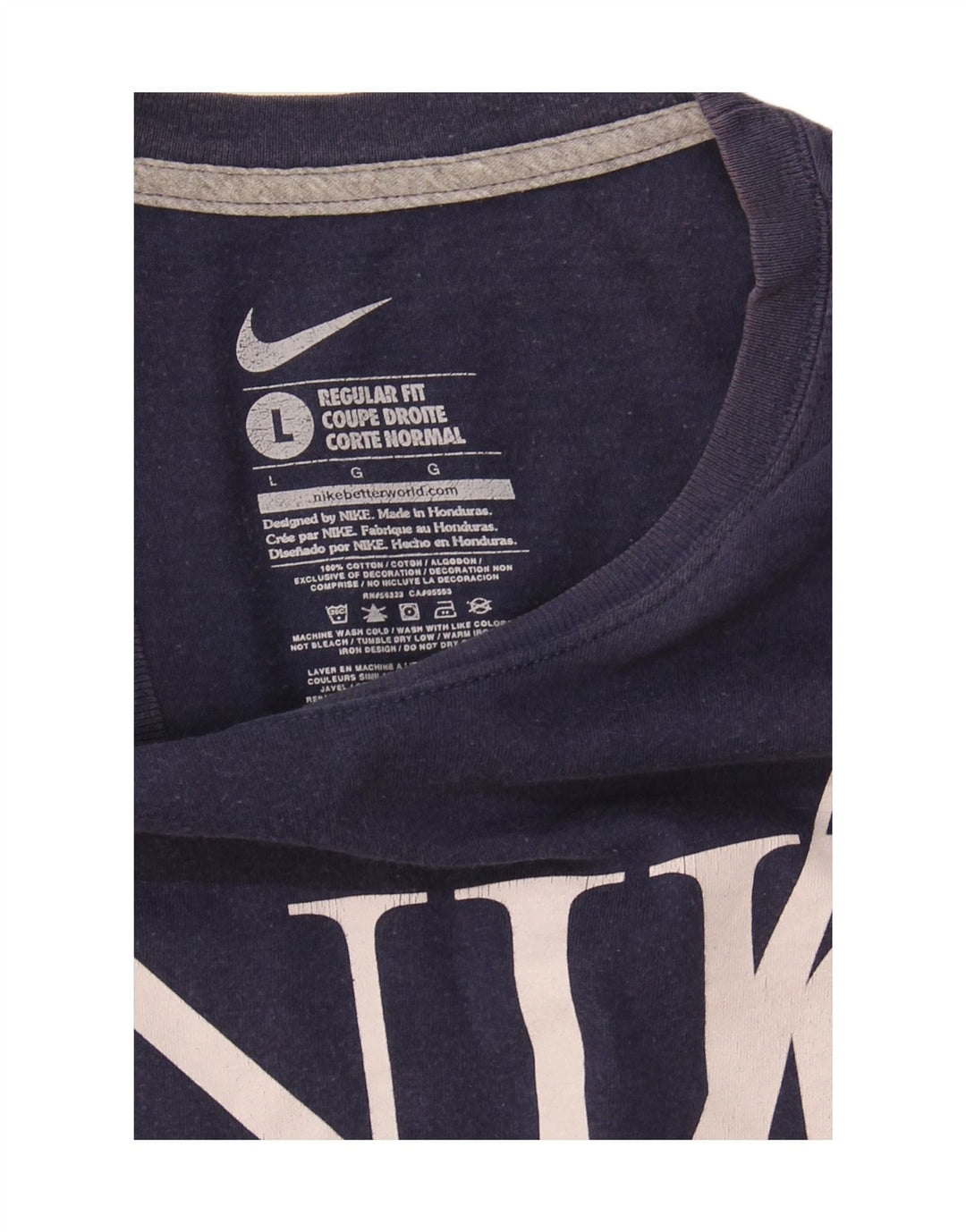 NIKE Mens Regular Fit Graphic T-Shirt Top Large Navy Blue Cotton Vintage Nike and Second-Hand Nike from Messina Hembry 