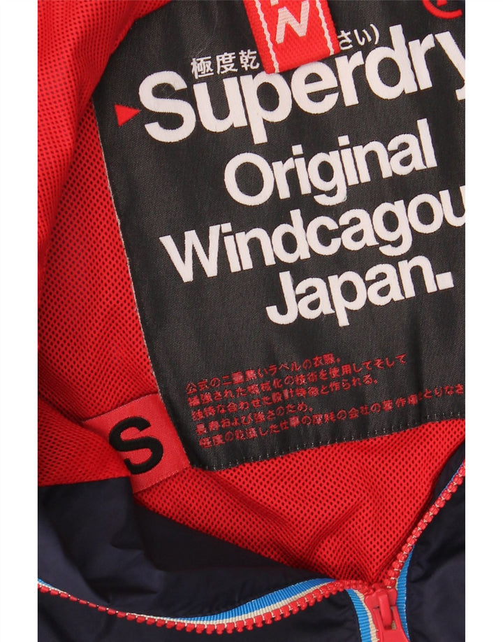 SUPERDRY Mens The Windcagoule Graphic Rain Jacket UK 36 Small Navy Blue Vintage Superdry and Second-Hand Superdry from Messina Hembry 