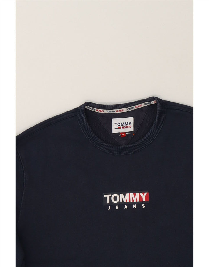TOMMY HILFIGER Mens Graphic Sweatshirt Jumper Medium Navy Blue Cotton Vintage Tommy Hilfiger and Second-Hand Tommy Hilfiger from Messina Hembry 