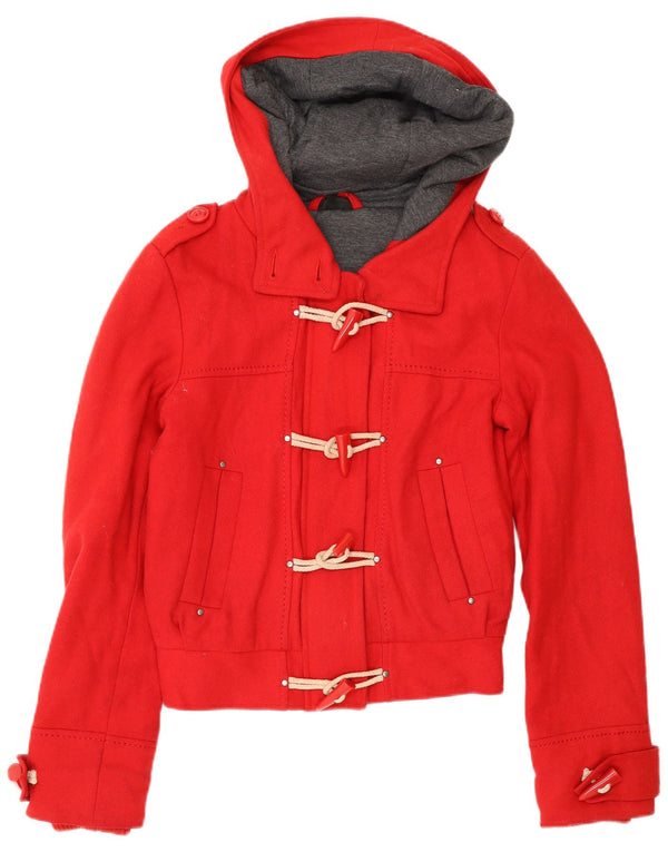Topshop Womens Military Crop Hooded Duffle Jacket UK 8 Small Red Wool