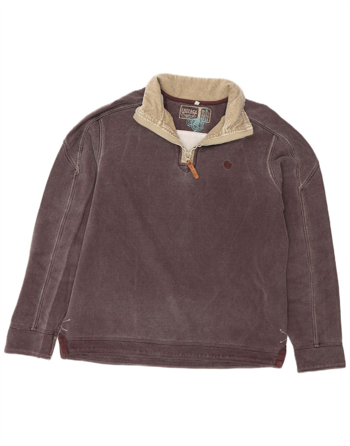 Fat Face Herre 1/4 Zip Sweatshirt Jumper Lille Brun Bomuld