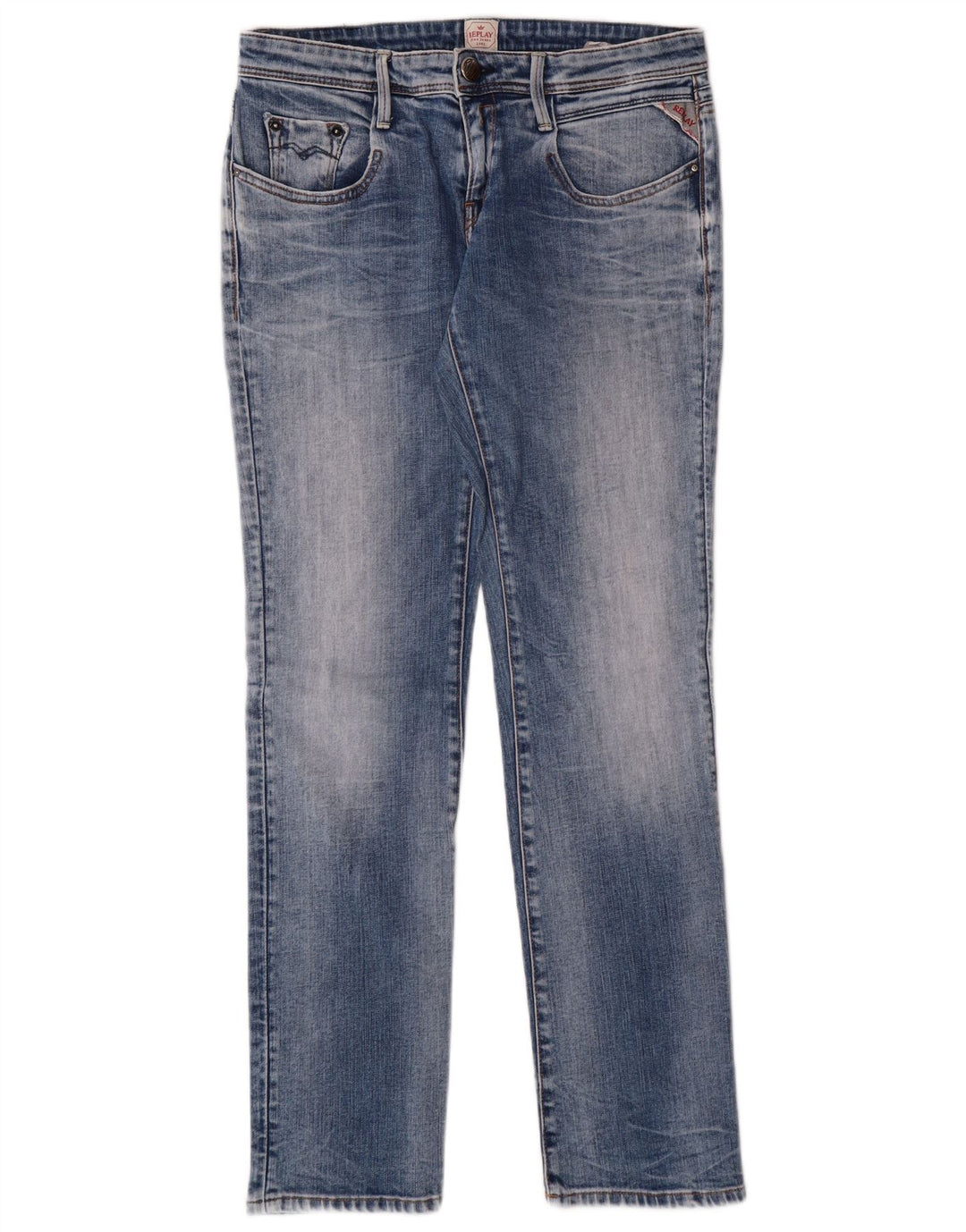 Replay Dame Slim Jeans W27 L30 Blå Bomuld