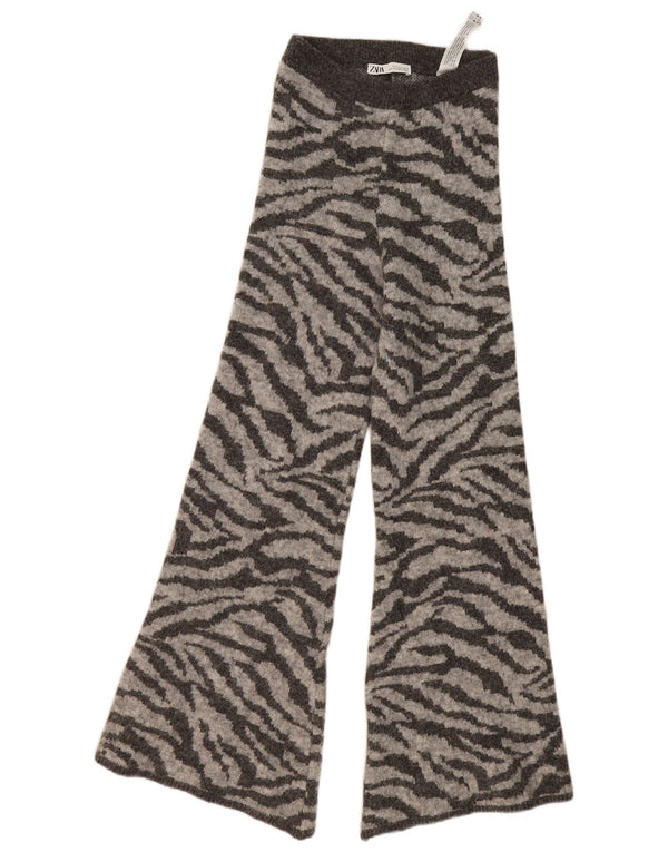 Zara Dame Flare Træningsdragt Bukser UK 8 Small Grey Animal Print