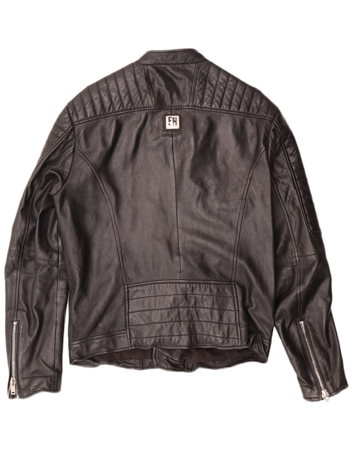 Freaky Nation Herre Læder Biker Jacket UK 38 Medium Sort Læder