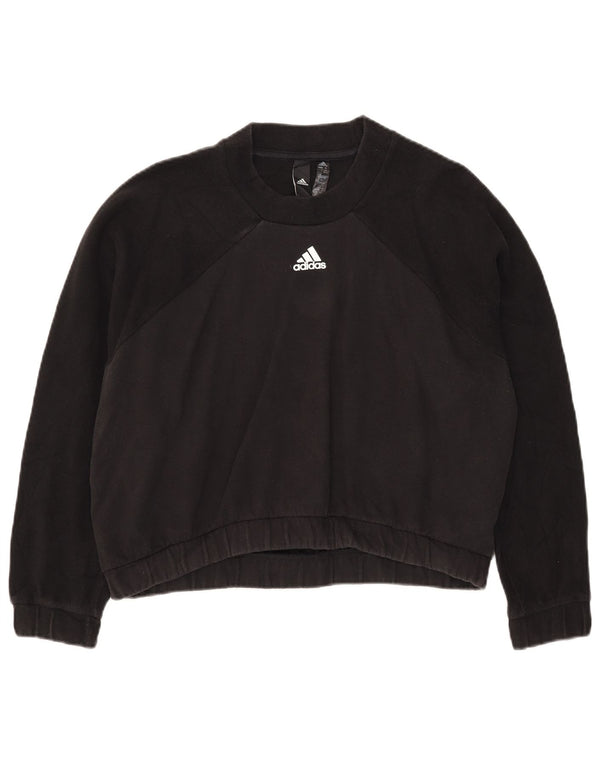 Adidas Womens Crop Sweatshirt Jumper UK 14 Medium Black Colourblock