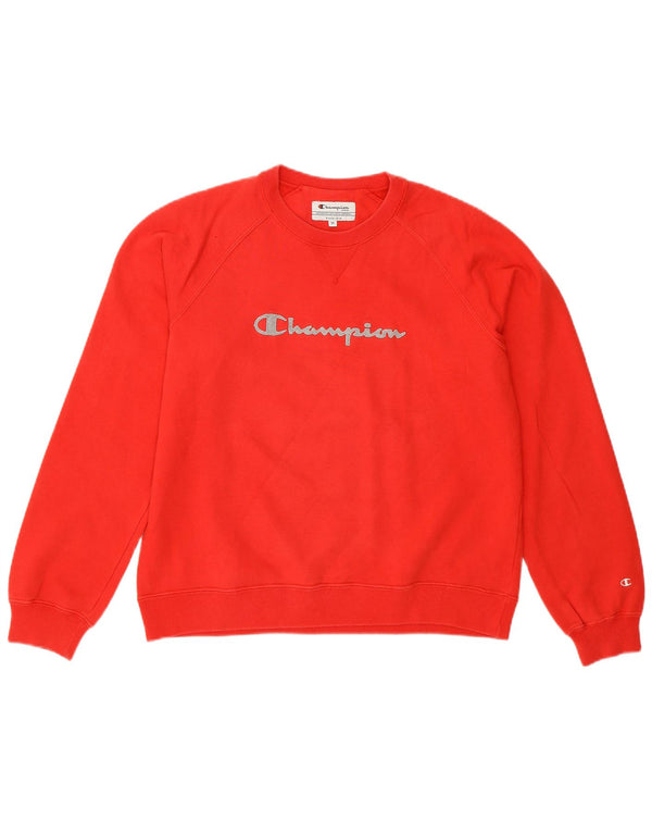 Champion Dame Grafisk Sweatshirt Jumper UK 14 Medium Rød Bomuld