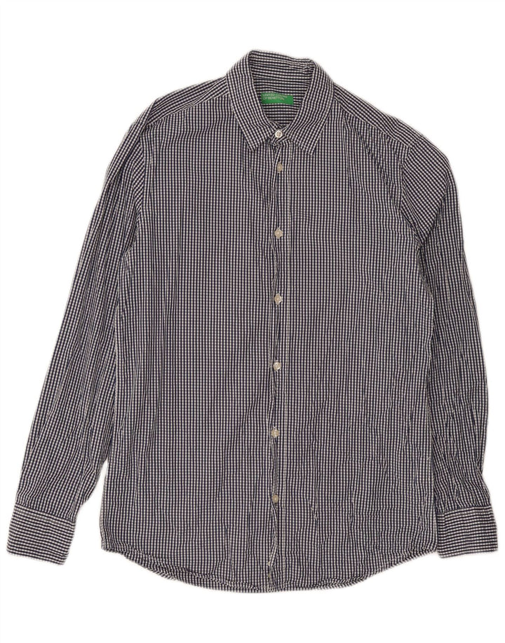 Benetton Herreskjorte Medium Blue Gingham Cotton