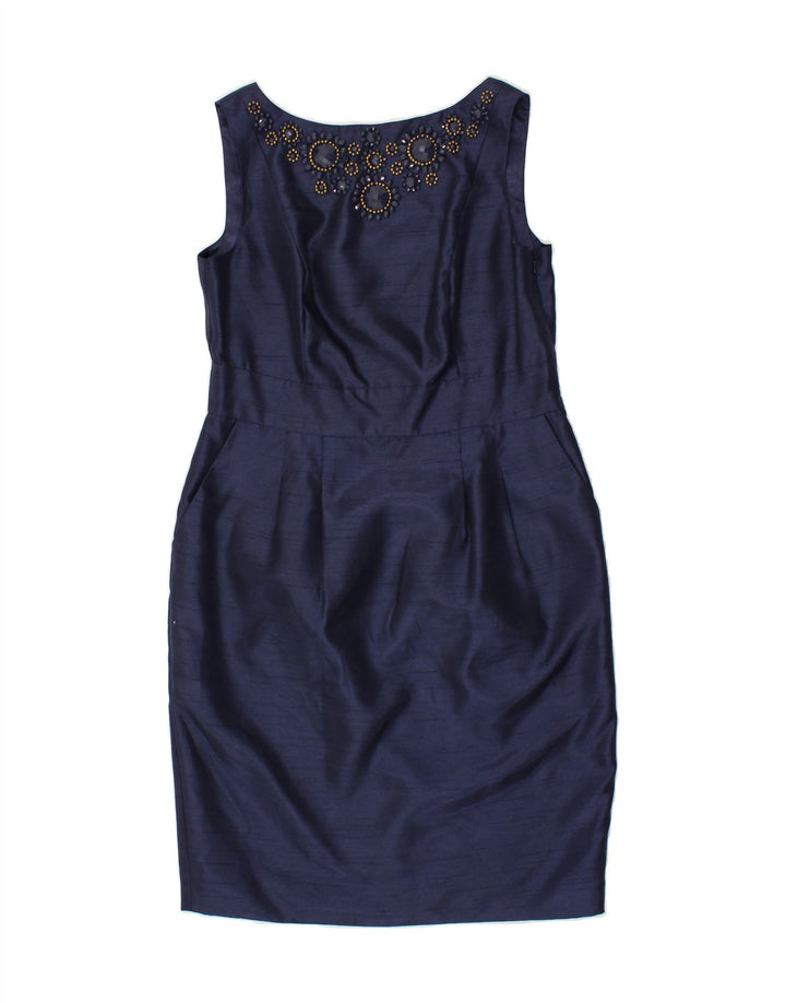 MONSOON Womens Sleeveless Sheath Dress UK 14 Medium Navy Blue Polyester Vintage Monsoon and Second-Hand Monsoon from Messina Hembry 