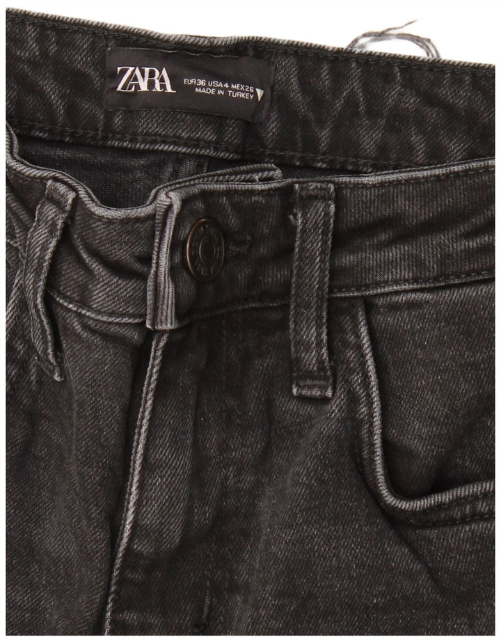 ZARA Dame Højtaljede Lige Jeans EU 36 XS W26 L27 Sort