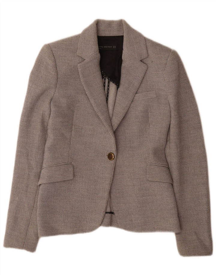 Zara Dame 1 Knap Blazer Jacket UK 6 XS Grå Polyester