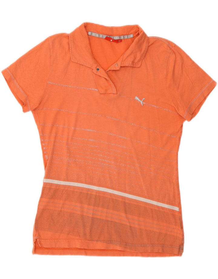 PUMA Womens Polo Shirt UK 14 Medium Orange Striped